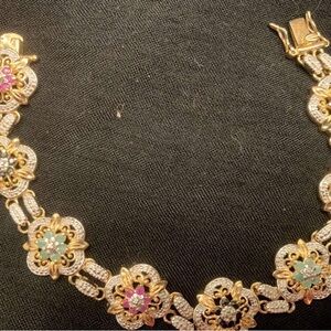 Gold-Tone Floral Crystal Bracelet with Multicolor Stones
